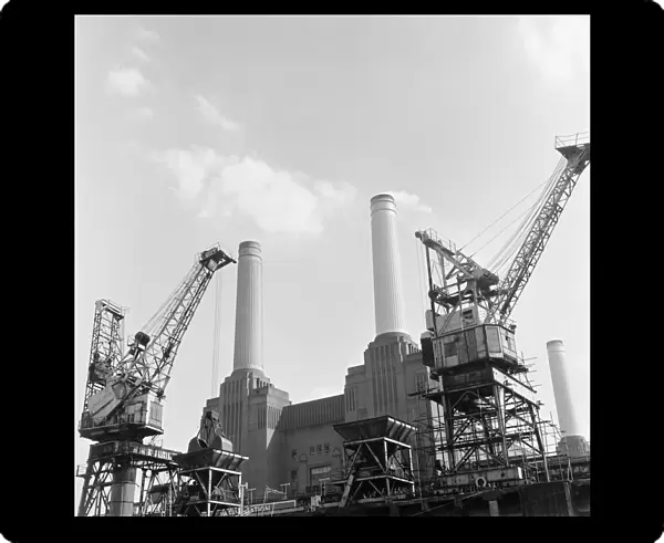 Battersea Power Station and cranes. 21st August 1971