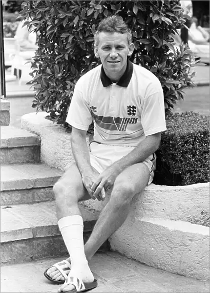 England footballer Peter Reid with bandaged right leg following an injury