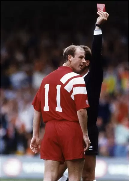 Steve McMahon Football player for Liverpool FC receives a red card from referee 24th