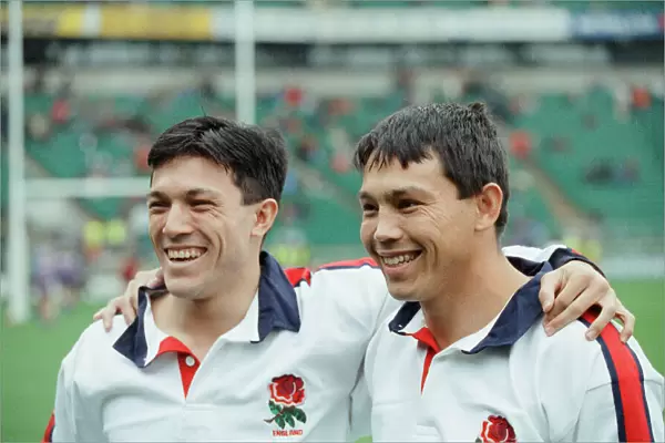 Tony and Rory Underwood pose for the cameras before the start of Englands test match