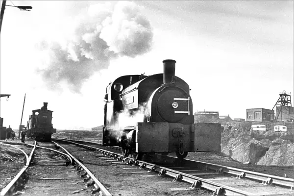 Two engines running along the Tanfield Railway on 14th April 1974