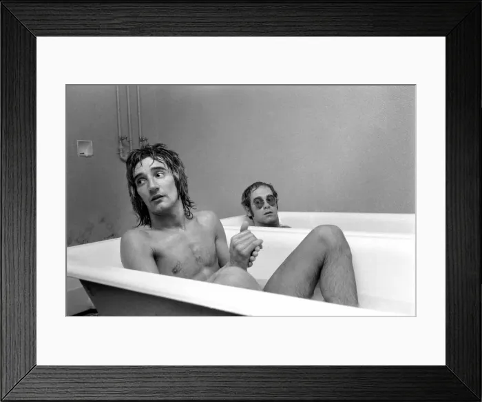 Framed Print : Elton John and Rod Stewart at Watford Football Ground Print 1973 Framed Print : Elton John and Rod Stewart at Watford Football Ground Print 1973