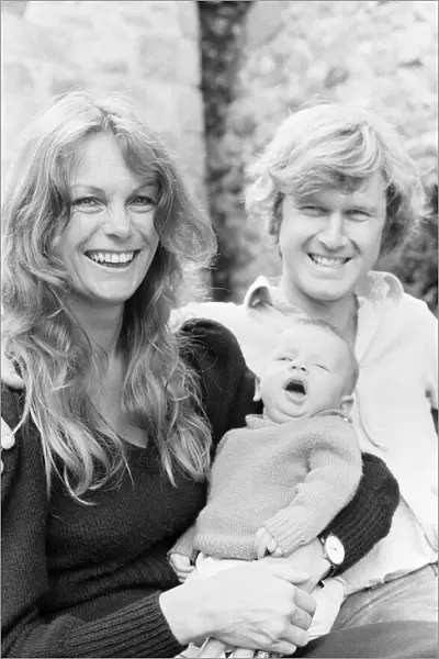 Former model Jean Shrimpton, 36, pictured with husband Michael Cox and baby son Thaddeus
