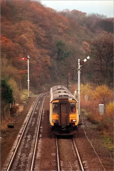 A train on the Newcastle to Carlisle line at Corbridge, Northumberland on 11th October