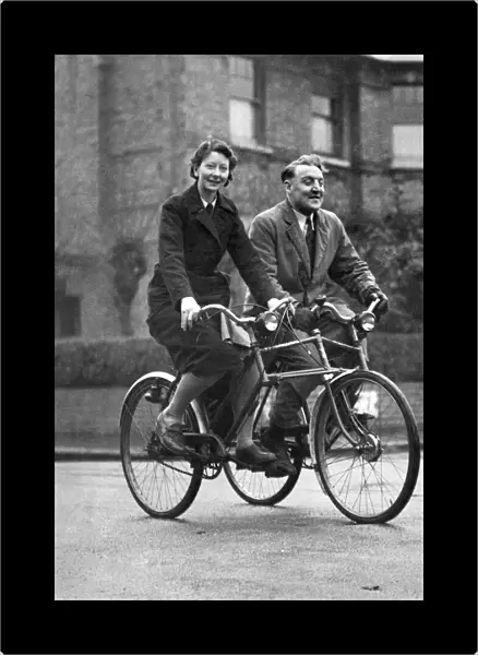 Transport: cycles: Blind mans tricycle. Mr. and Mrs. Mervyn Milsted on their tricycle