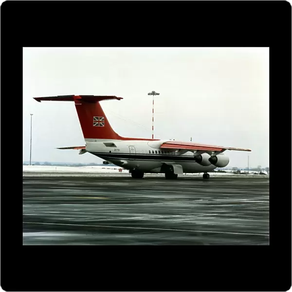 The RAF Queens Flight BAe 146-C1 (ZE701) aircraft leaves Newcastle Airport taking