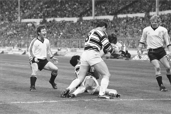 Widnes attack the Hull try line during the 1982 Rugby League Cup Final. 2nd May 1982