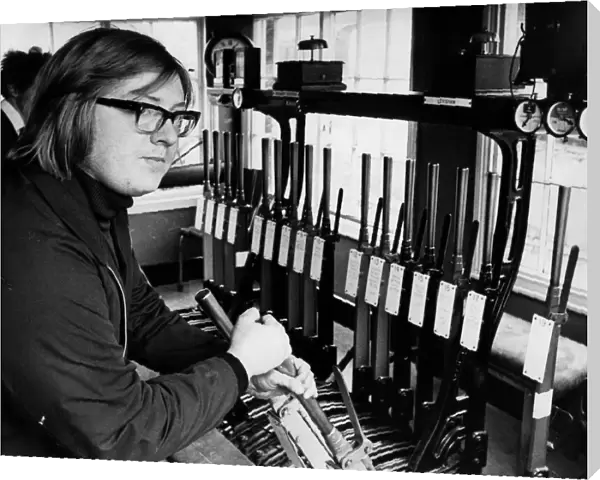Ted Tomiak, a student from Jesmond, Newcastle, on signal box duty on 23rd April 1973
