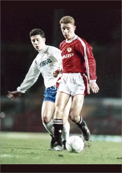 Manchester United youth team footballer Nicky Butt on the ball
