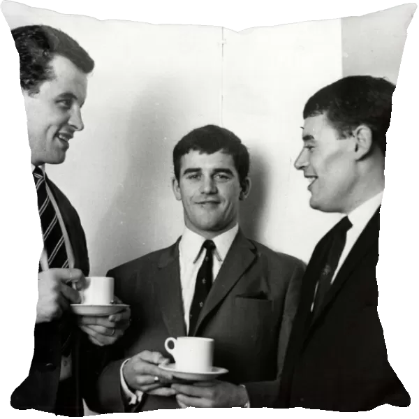 Three famous Monmouthshire men meet over a cup of tea. On the left is John Mantle
