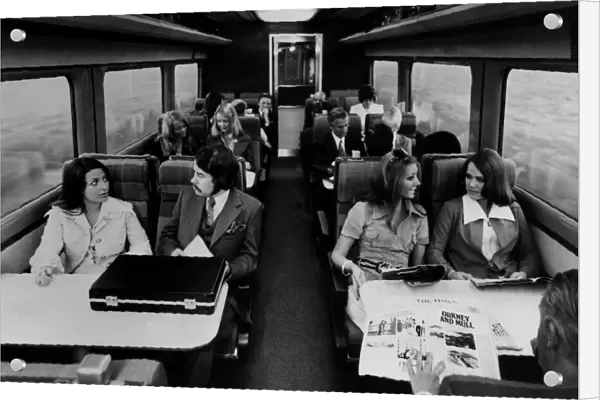 Inside a second class saloon of an Inter-City 125 train on 1st May 1977