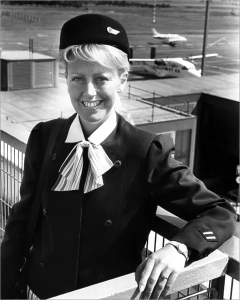 Britannia Airways stewardess, Viv Donnelly, at Newcastle Airport