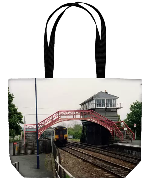 A general view of the signal box and footbridge at Haltwhistle Station on 31st May, 1994