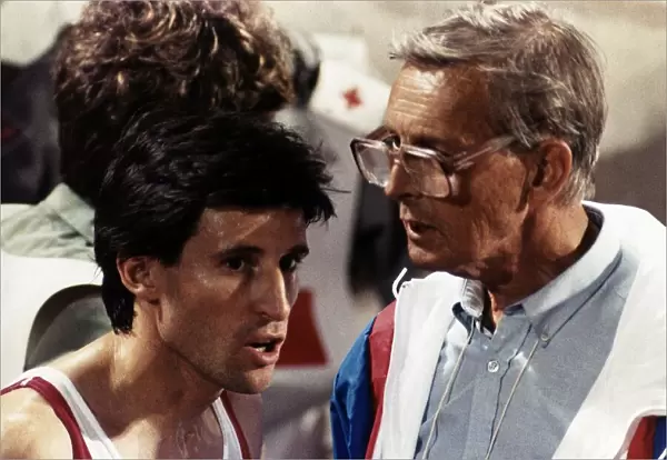 Sebastian Coe talks to his coach. 15th September 1989