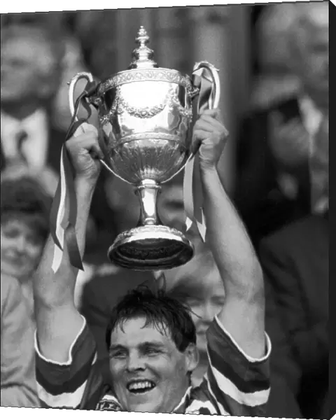 John Wells lifts the Pilkington Cup for Leicester after beating Harlequins. 3rd May 1993