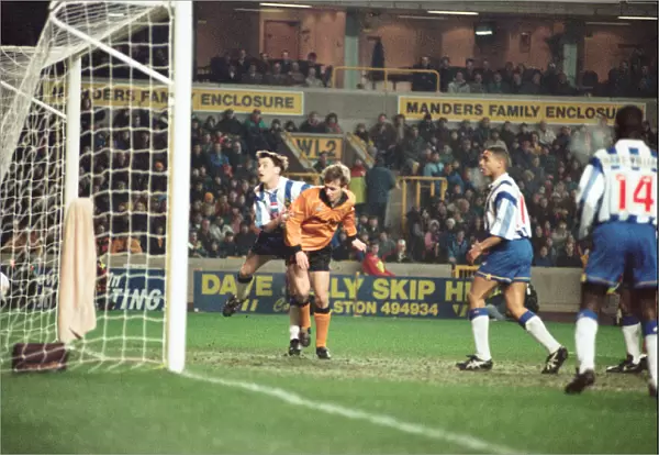 David Kelly scores against Sheffield Wednesday in the FA Cup to put Wolves one up