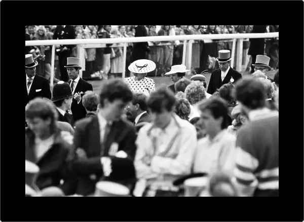 Epsom Derby 4th June 1986. In background, l-r, Prince Philip, Prince Charles