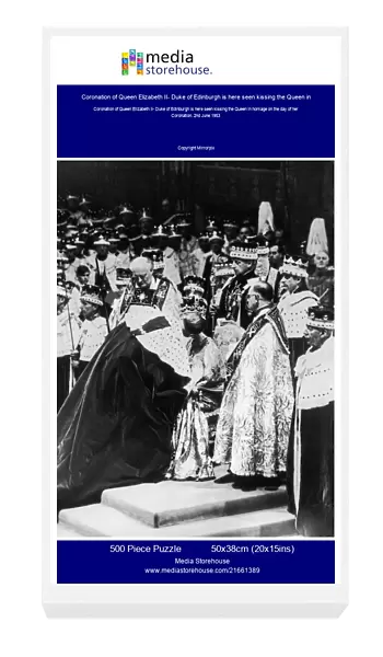 Coronation of Queen Elizabeth II- Duke of Edinburgh is here seen kissing the Queen in