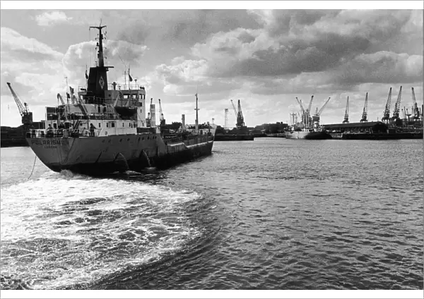 The coastal oil tanker Polarisman seen here leaving Middlesbrough docks for Immingham