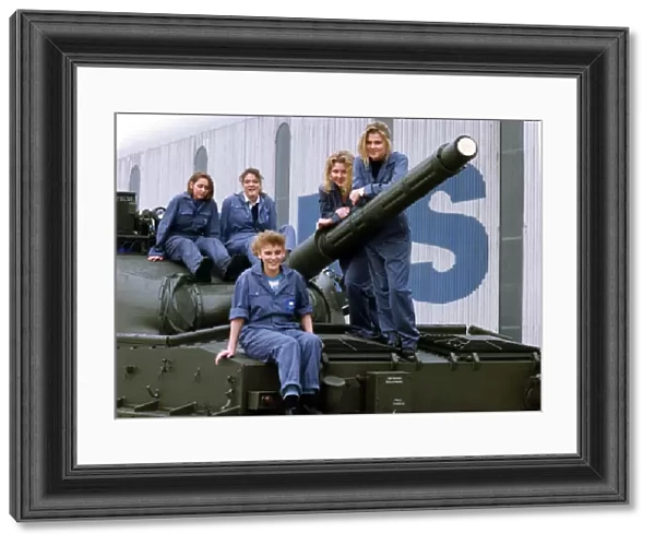 Five of Vickers female apprentices on a vickers Mark 3 Tank on 5th March 1992