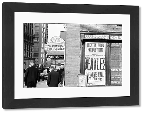 Beatles poster outside Carnegie Hall in New York USA. 5th February 1964