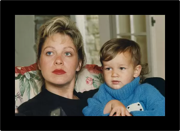 Denise Welch pictured at home with her son Matthew 3 October 1991 circa