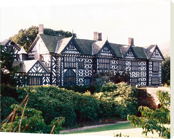 Exterior view of Speke Hall, the 16th century wood framed wattle