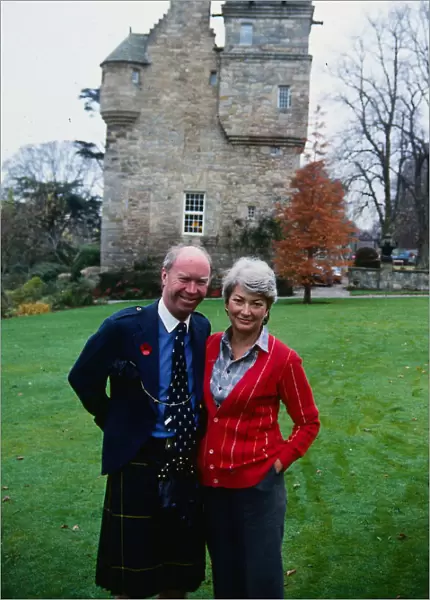Nicholas Fairbairn politician December 1987 with hs wife Sam outside their home Fordel