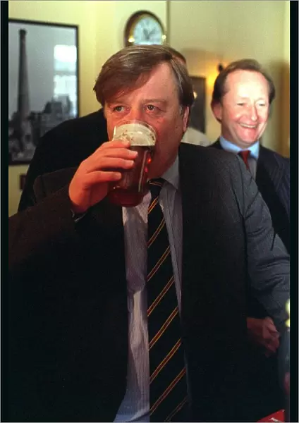INFLATION BUSTER KEN CLARKE MP STRUGGLES WITH HIS PINT IN THE MAWSON ARMS PUB CHISWICK