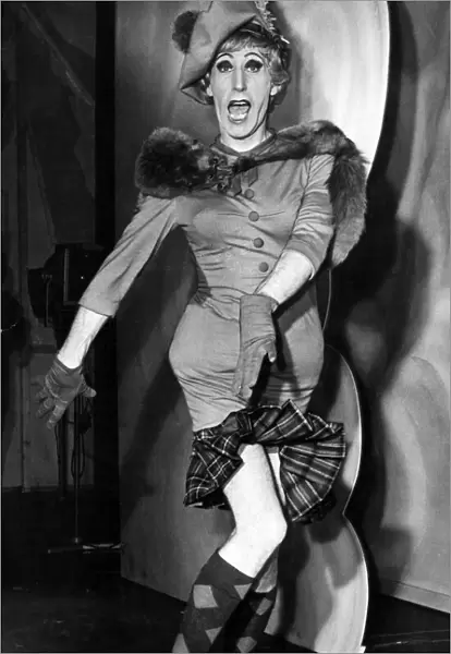 Rikki Fulton, actor, pictured performing on stage, dressed as a woman, Glasgow, Scotland