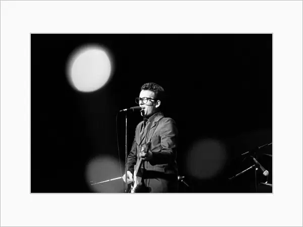 Elvis Costello on stage at Hammersmith Odeon, support act for Wings