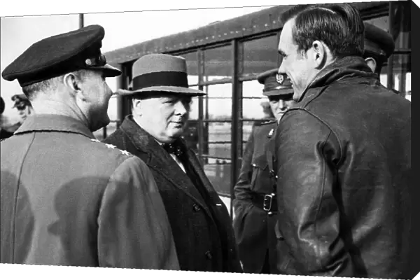 British Prime Minister Winston Churchill visits an erodrome in Southern England