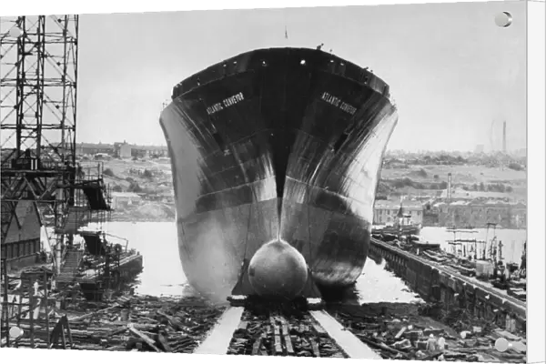 The launch of the Cunard container ship Atlantic Conveyor, at Wallsend on Tyne