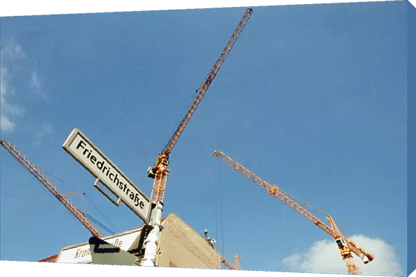 Construction Cranes over skyline, central Berlin, Germany, 7th April 1995