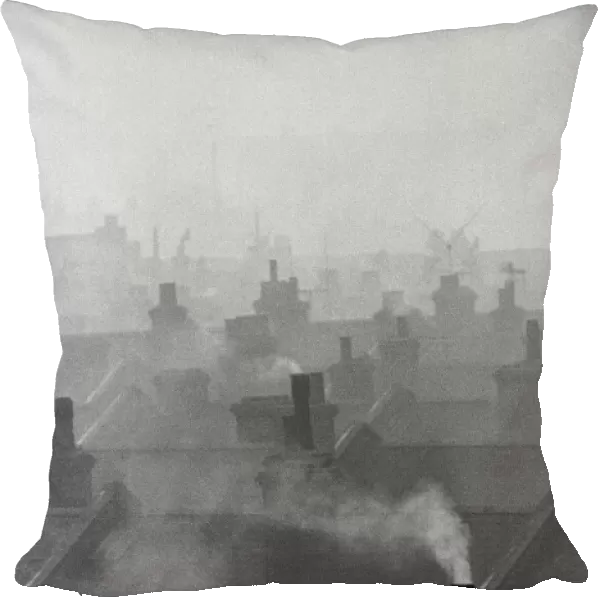 Smog caused by coal fires hangs over the roof tops of Battersea, London