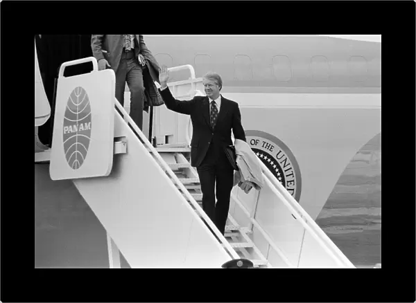 President Jimmy Carter arrives at Heathrow Airport on Air Force One. 5th May 1977
