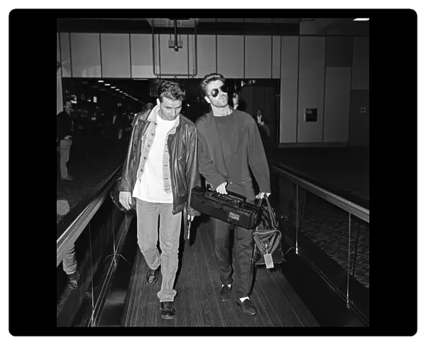 George Michael at Heathrow airport. 30th December 1987