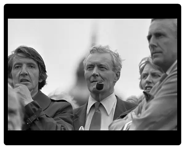 MP Dennis Skinner (left) stands alongside Tony Benn on the platform of the Labour Party