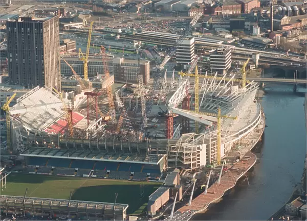 Aerial views of the Millennium Stadium under construction. 9th February 1999