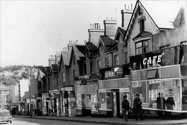 Tor Hill Road, Torquay in 1970 looking down the hill towards Castle Circus