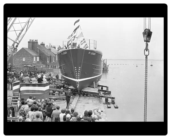 The new trawler St Leger seen here being launched into the River Humber 20th July 1978