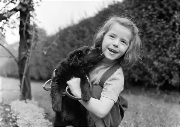 6 year old Ann Field and her dog. Ardwick, Manchester, 7th March 1957