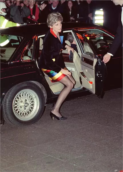 HRH The Princess of Wales, Princess Diana, arrives at the Empire Ballroom
