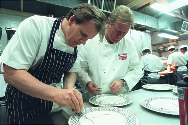 Gordon Ramsay Chef February 1999 with Daily Record reporter Bob Shields in kitchen at
