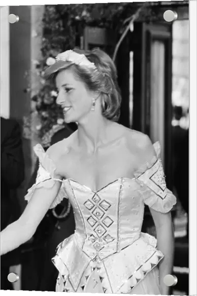 HRH The Princess of Wales, Princess Diana arrives at the Royal Opera House for the Royal