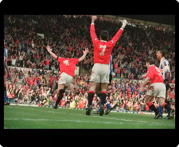 Steve Bruce, (wearing the number 4 shirt) celebrates the 96th minute winner for