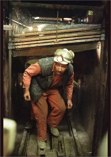 The last shift at Cotgrave Colliery, returns to the surface. Circa 1992