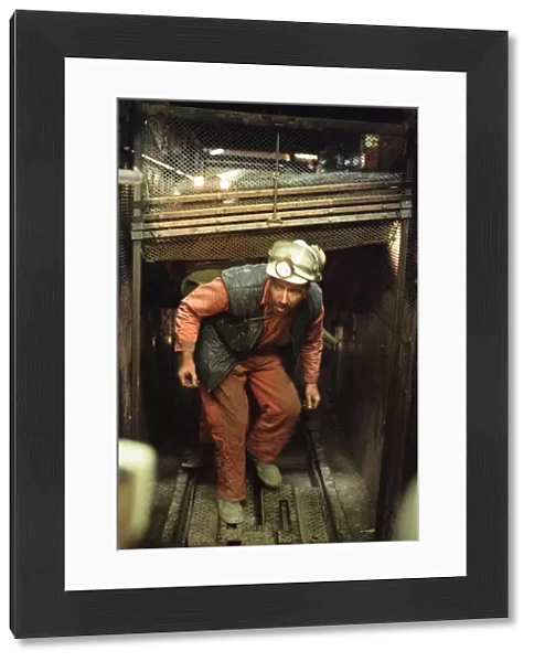 The last shift at Cotgrave Colliery, returns to the surface. Circa 1992