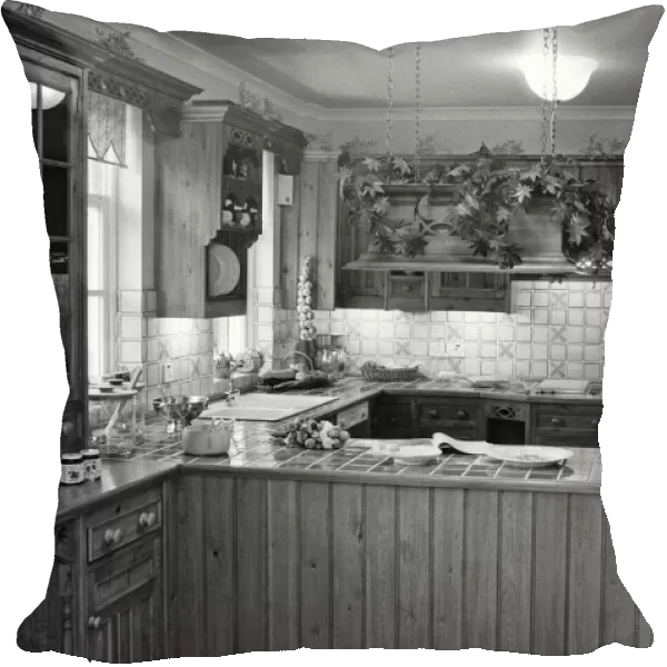 Kitchen in a show house of 'Dulwich Gate'. Prime Minister Margaret Thatcher