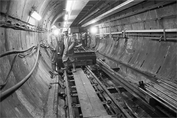 Channel Tunnel Construction 28th November 1987. Construction workers in the service